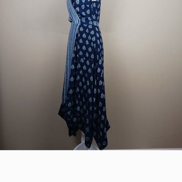 ANTHRO MEAVE Boho Blue Paisley Patterned Hi Low Sharkbite Hem Dress SIZE 0P - Picture 8 of 11